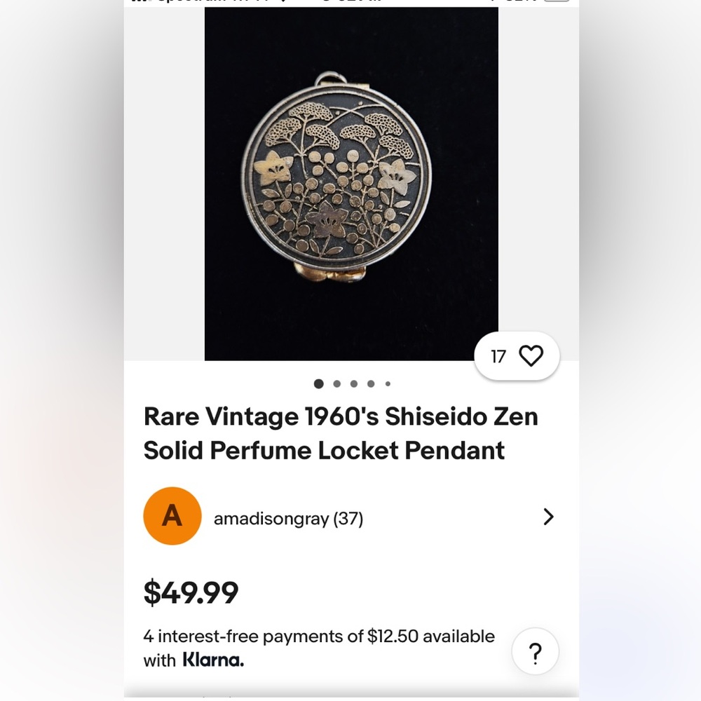 Shiseido Zen Fragrance Locket. Rare. Vintage